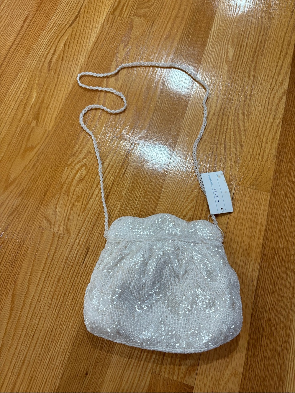 Vintage White Beaded Evening Crossbody Bag